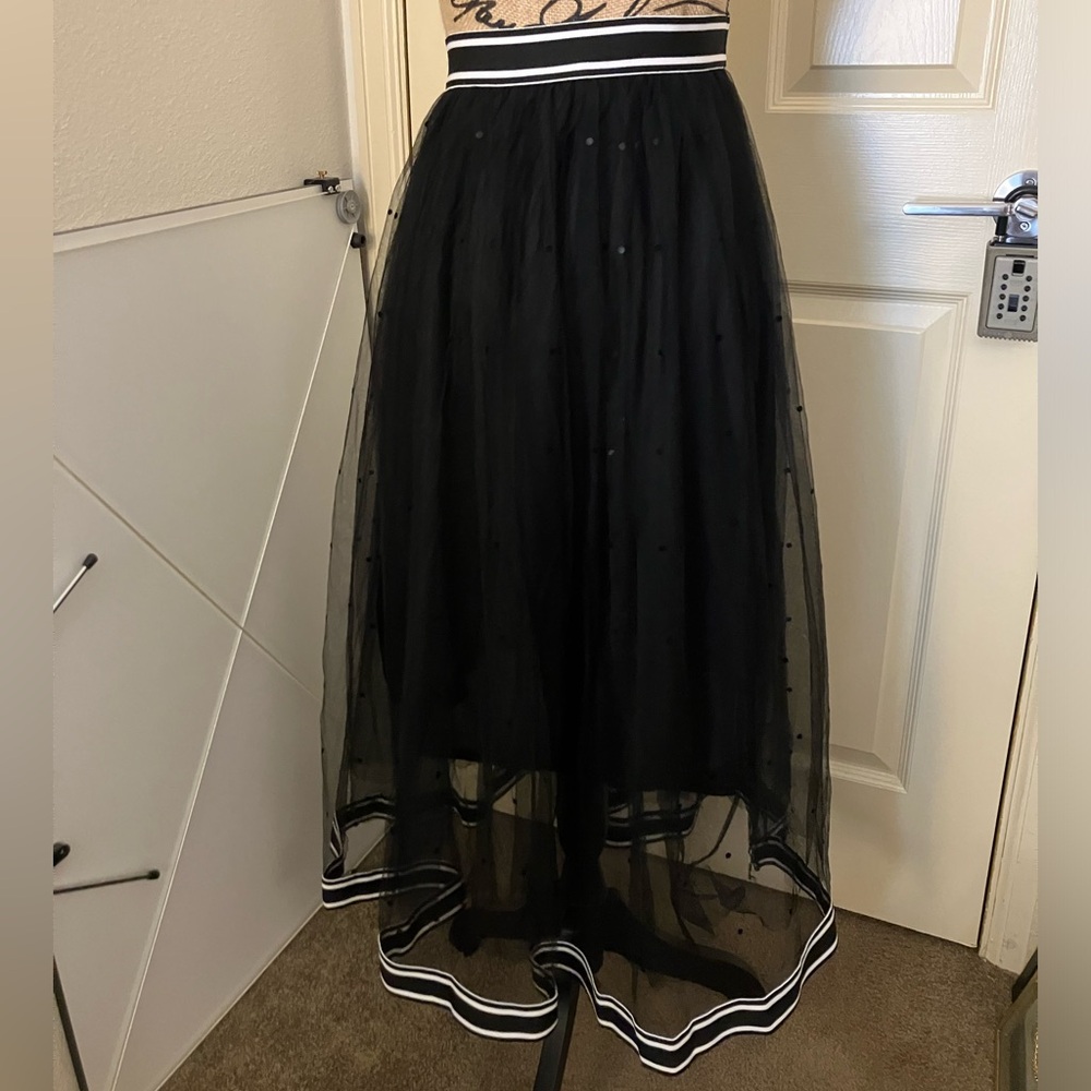 Fashion nova midi maxi sheer overlay polka dot embroidered skirt M L